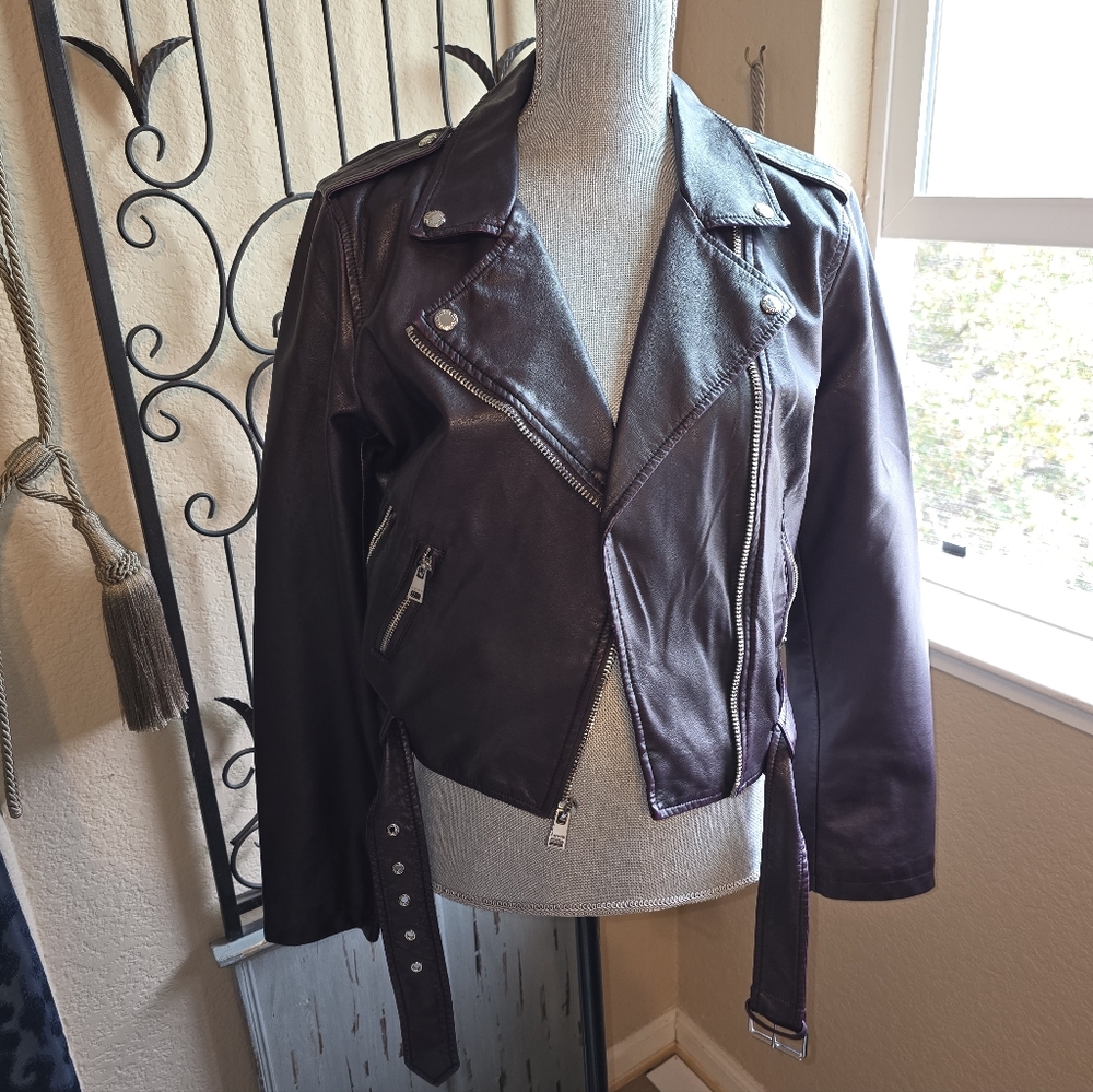 Burgandy Faux Leather Levi Moto Jacket